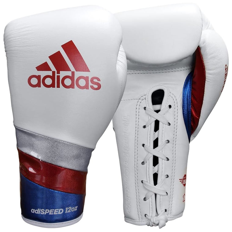 Adidas Adispeed Lace Boxing Gloves White/Red/Blue