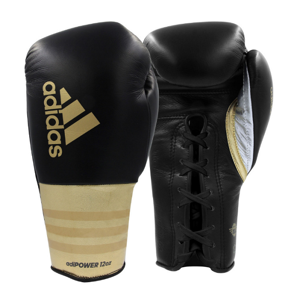 Adidas Boxing Gloves Lace Up 12oz / Black/Gold/Silver Adidas Adipower 500 Pro Lace Boxing Gloves