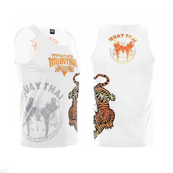 Fight Tees T Shirts Fight Tees Mesh Muay Thai Training Singlet White