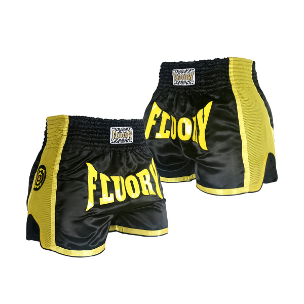 Fluory Eternity Classic Retro Muay Thai Shorts Black Yellow