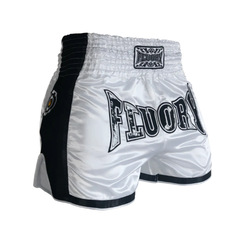 Fluory Muay Thai Muay Thai Shorts Fluory Eternity Classic Retro Muay Thai Shorts White Black