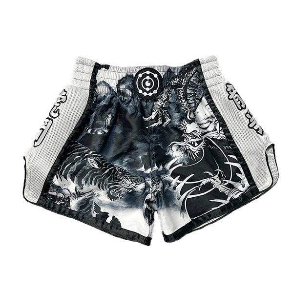 Fluory Eternity Luna Retro Muay Thai Shorts Black White