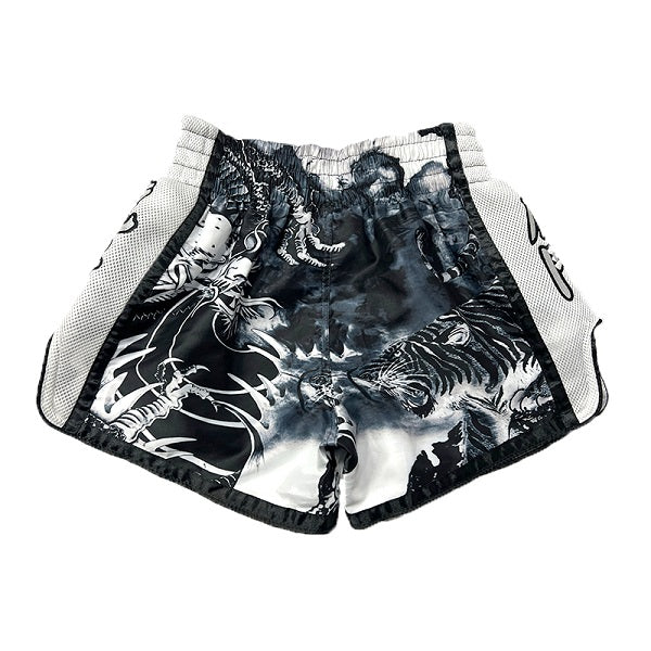 Fluory Muay Thai Muay Thai Shorts Fluory Eternity Luna Retro Muay Thai Shorts Black White