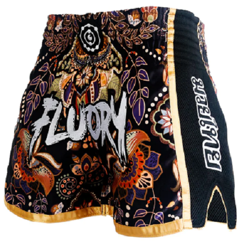 Fluory Muay Thai Muay Thai Shorts Fluory Eternity Retro Muay Thai Shorts Black Gold