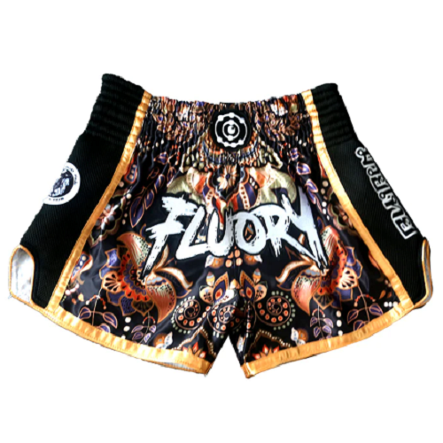 Fluory Muay Thai Muay Thai Shorts Fluory Eternity Retro Muay Thai Shorts Black Gold