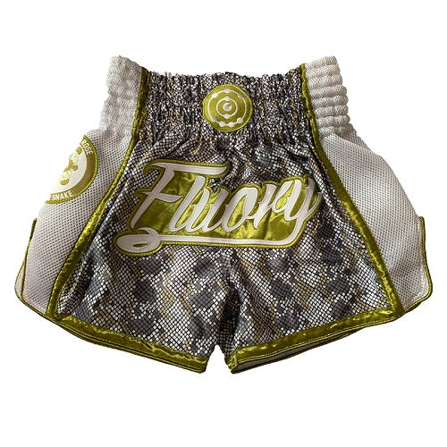 Fluory Muay Thai Muay Thai Shorts Fluory Eternity Snake Retro Muay Thai Shorts White