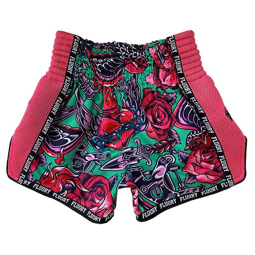 Fluory Muay Thai Muay Thai Shorts Fluory Eternity Tattoo Retro Muay Thai Shorts Pink