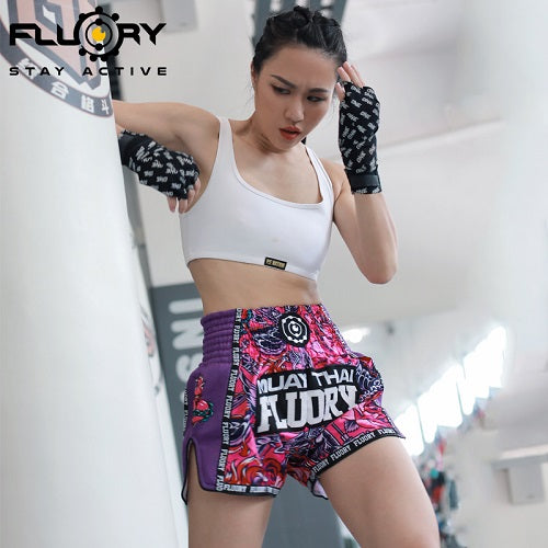 Fluory Muay Thai Muay Thai Shorts Fluory Eternity Tattoo Retro Muay Thai Shorts Purple