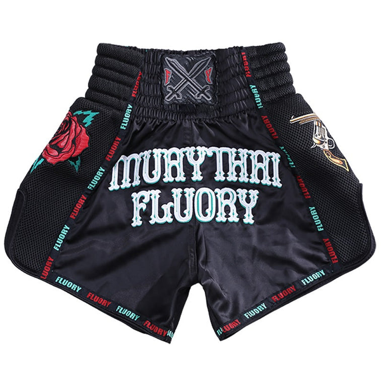 Fluory Guns & Rose Muay Thai Shorts Black