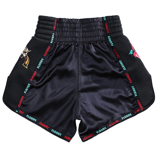 Fluory Muay Thai Muay Thai Shorts Fluory Guns & Rose Muay Thai Shorts Black