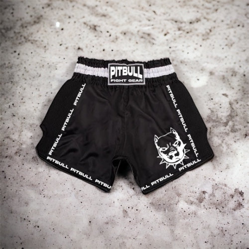 Pitbull Muay Thai Shorts Pitbull Retro Muay Thai Shorts - Black/White