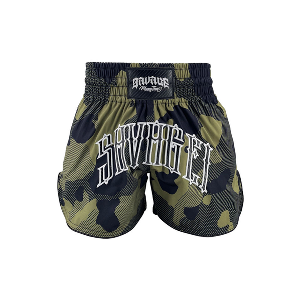 Savage Muay Thai Muay Thai Shorts Savage One Green Camo Muay Thai Shorts