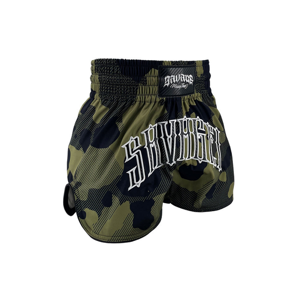 Savage Muay Thai Muay Thai Shorts Savage One Green Camo Muay Thai Shorts