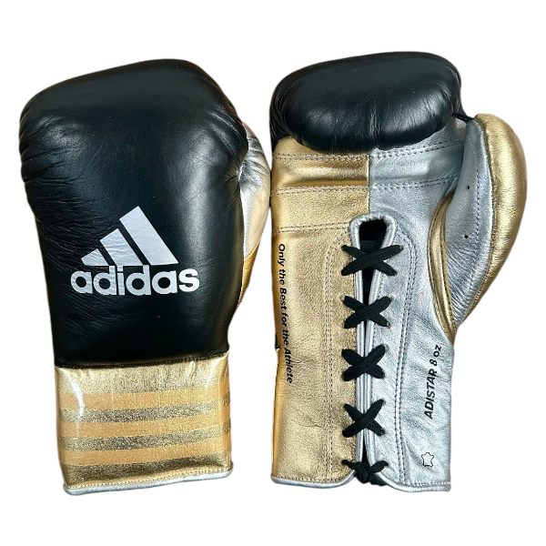 The Fight Factory Boxing Gloves Lace Up Adidas Speed 750 Adistar Fight Gloves Black/Gold/Silver