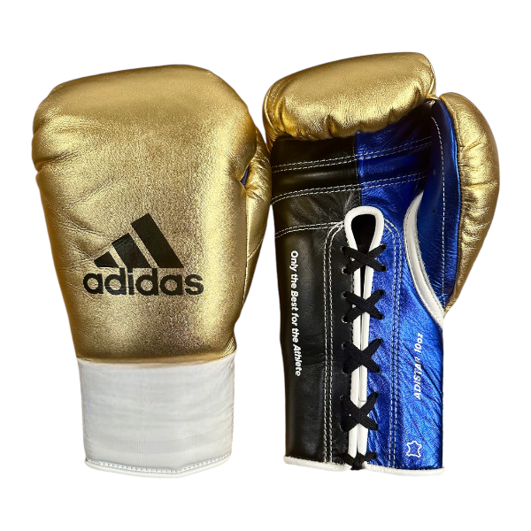 The Fight Factory Boxing Gloves Lace Up Adidas Speed 750 Adistar Fight Gloves Gold/Blue/Black