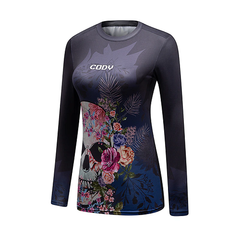 CL Sport Longsleeve Rash Guard CL Sport Women Skull Roses Rashguard Long Sleeve