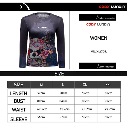 CL Sport Longsleeve Rash Guard CL Sport Women Skull Roses Rashguard Long Sleeve