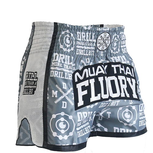 Fluory Muay Thai Muay Thai Shorts Fluory Drill Retro Muay Thai Shorts Grey