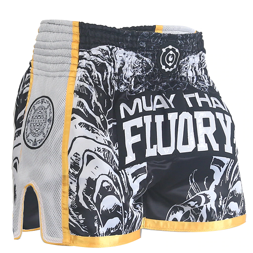 Fluory Muay Thai Muay Thai Shorts Fluory Eternity Retro Muay Thai Shorts Black Gold White