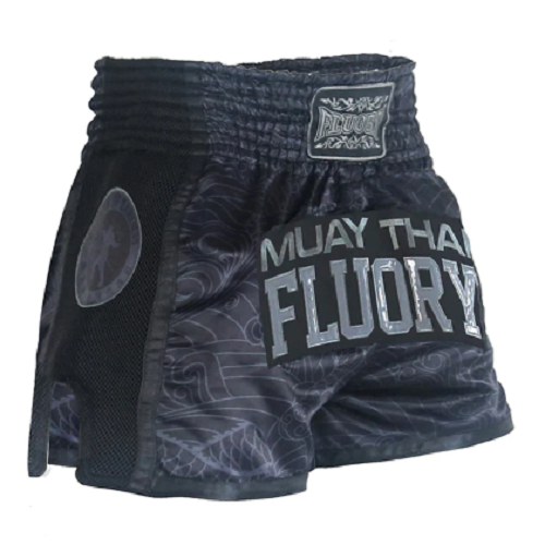 Fluory Muay Thai Muay Thai Shorts Fluory Shadow  Retro Muay Thai Shorts Black