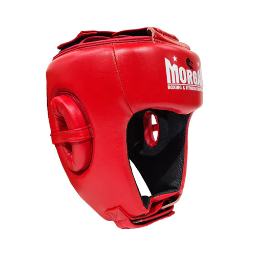 Morgan Head Guards S / Red Morgan Boxing Leather Open Face Headgear