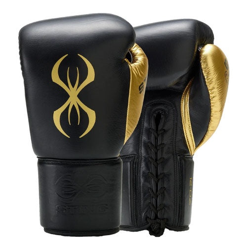 STING Boxing Gloves Lace Up Black/Gold / 12oz Sting Evolution Boxing Gloves - Lace Up