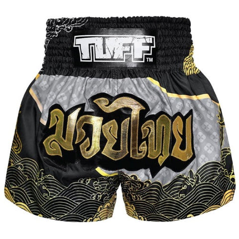 Muay Thai Boxing Shorts for Adult - buy Black and Gold Elephant with Thai Stripe